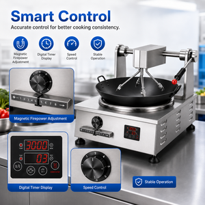 เครื่องผัดอาหารไฟฟ้าแบบแปดขา ทำจากสแตนเลส พร้อมกระทะเคลือบกันติด ตัวตั้งเวลาแบบดิจิตอล ระบบหมุนอัตโนมัติ ประหยัดพลังงาน - Product Image 4