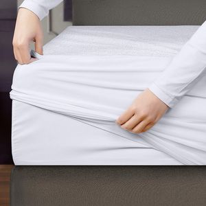 Protège-matelas en coton éponge tricoté, taille Queen, <span class=keywords><strong>imperméable</strong></span>, doux, respirant, blanc, lavable en machine, rafraîchissant, pour usage hospitalier - Product Image 1