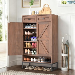Zapatero de Madera Rústico Marrón de 6 Niveles <span class=keywords><strong>con</strong></span> Cajón y Puertas, Estantes Ajustables <span class=keywords><strong>para</strong></span> Entrada o Pasillo - Product Image 1