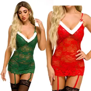 2023 China Supplier Women Sexy Corset Santa sexy christmas lingerie green SRCO-012