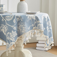 Nouveau design moderne bleu PET coton tissé plante fleurs plaine teint anti-poussière ménage salle à manger petite nappe de thé Textiles de maison