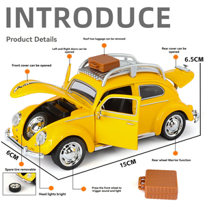 Diecast Car Model 1:32 VINTAGE Old Beetle con sonido y luz Adorno de retroceso Decorar Recoger Metal Car Model Toys - Product Image 2