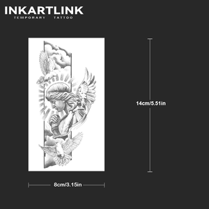 INKARTLINK Adesivo Tatuaggio Classico Angelo Ragazza in Preghiera Colomba della Pace Luce Sacra Realistico Erboristico Semipermanente 15 Giorni Arte Corporea Braccio - Product Image 3