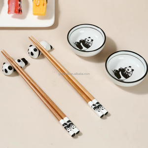 Экологичные деревянные палочки для еды с пандой в китайском стиле с керамическим держателем и чашей многоразовые столовые приборы для элитного делового подарка - Product Image 4