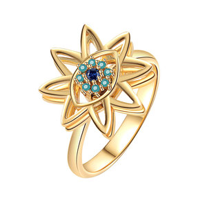 Anillos ajustables giratorios de ojo turco con circonitas coloridas pavé, chapados en oro y cobre, joyería para aliviar la ansiedad para mujer - Product Image 5