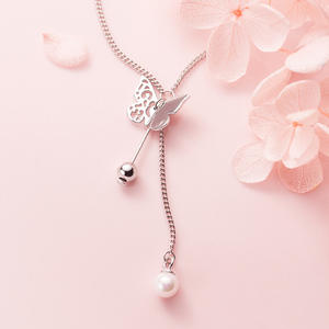 Collar de Plata S925 Edición Coreana con Diseño de Calabaza y Diamantes, Cadena de Clavícula con Perla Simple para Mujer - D6696 - Product Image 2