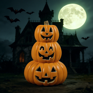 Décoration d'Halloween en forme de citrouille empilée à 3 niveaux avec lumière LED, décoration de table effrayante pour la <span class=keywords><strong>maison</strong></span>, les fêtes et les maisons hantées - Product Image 1