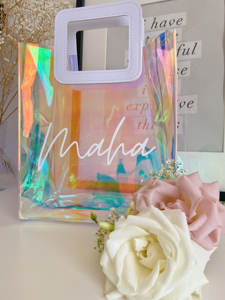 Sac fourre-tout holographique transparent imperméable en PVC irisé avec impression de logo personnalisé avec poignée - Product Image 5