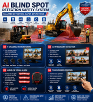 Sistema de Monitoreo de Seguridad para Montacargas 4CH AI BSD, Cámara/Pantalla 1080P y Luz de Alarma LED, Apto para Maquinaria Pesada