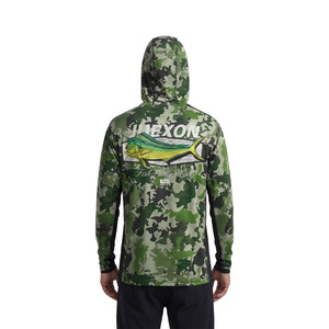 T-shirt à capuche de pêche pour <span class=keywords><strong>homme</strong></span>, imprimé camouflage vert tactique Mahi Mahi, <span class=keywords><strong>masque</strong></span> facial, imperméable, léger, protection solaire UPF50+ - Product Image 3