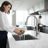 Robinet de lavabo classique en laiton nickel brossé, à montage sur comptoir, avec bec flexible, pour cuisine