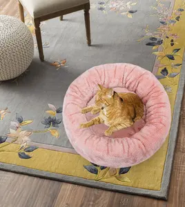 Cama luxuosa lavável para cachorros, camas redondas de pelúcia fofas e calmante para filhotes pequenos e grandes, cama de feltro para animais de estimação