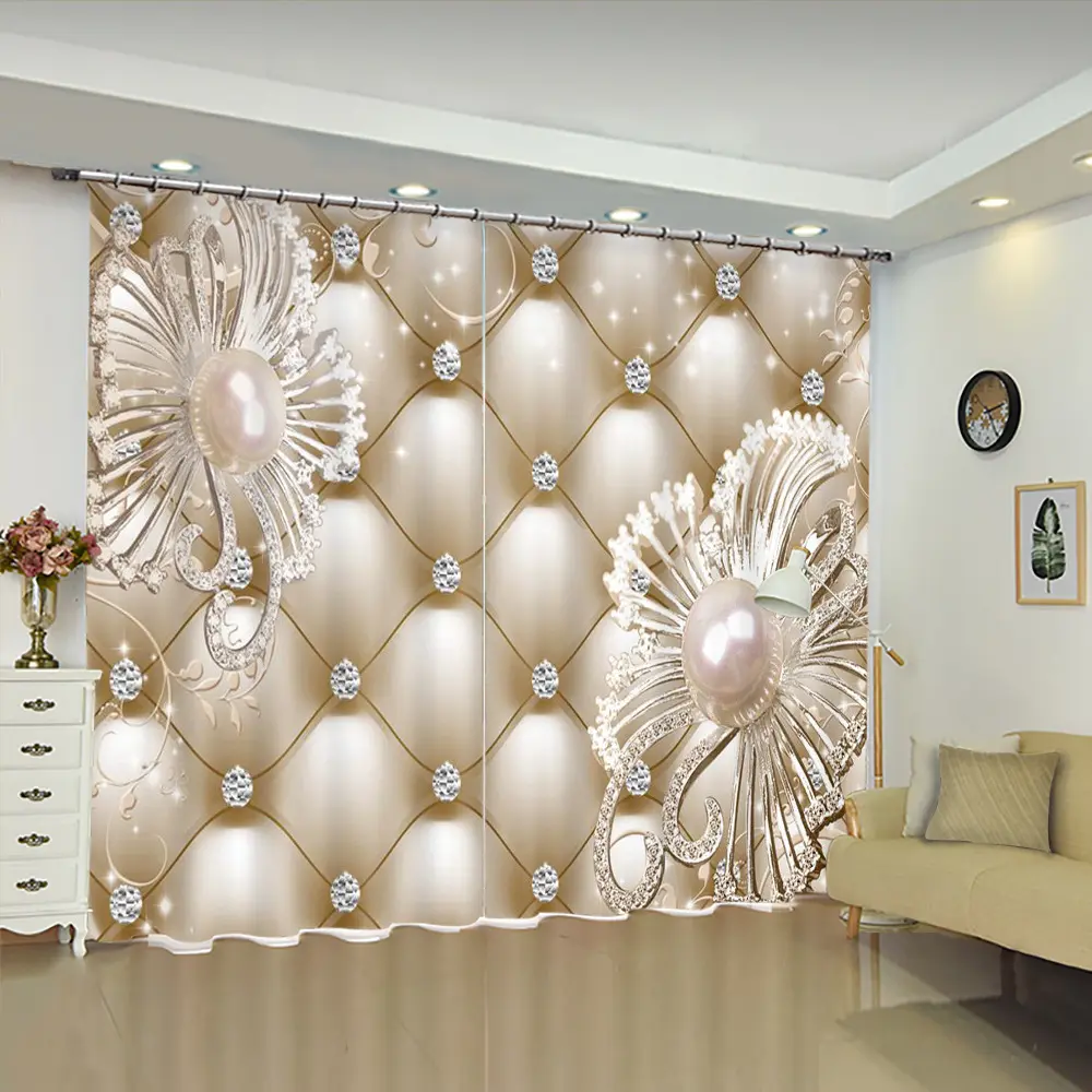 Beautiful Flora Luxury pearl ball butterfly 3D Landscape High Quality Blackout Curtains