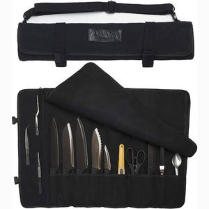 BSCI casual Chef Knife <b>Roll</b> <b>Bag</b> 10 Knife Slots and a Large Zipper Pocket Durable 10oz casual Knife Case - Product Image 5
