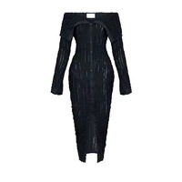 Robe fourreau chic style européen et américain, col licou sexy, motif ondulé inspiré des créateurs, coupe classique, idéale pour l'été – Notre meilleure vente