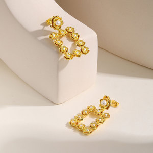 ต่างหูทองแดงสีโรสเพิร์ลต่างหูทองยุโรปและอเมริกาเรียบง่าย - Product Image 2