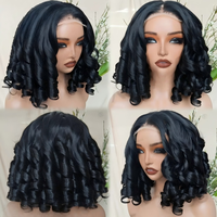 Perruque brésilienne à extensions de cheveux, 14 pouces, bouclée, lisse, courte, style bob, ondulée, résistante à la chaleur, sans colle, densité 180 %