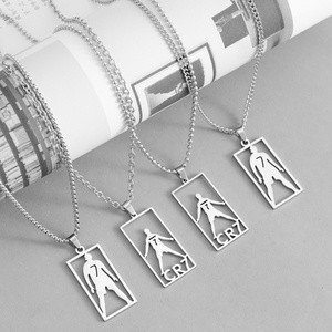 Conjunto de Collar y Pulsera Unisex de Acero Inoxidable y Bambú, Joyería para Aficionados al Fútbol, Estrella del Fútbol <span class=keywords><strong>CR7</strong></span>, Colgante con Dije Iced, Estilo Hip Hop - Product Image 4