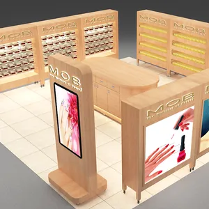 शॉपिंग मॉल डिजाइन लकड़ी सैलून कील कियोस्क बार काउंटर फर्नीचर नाखून प्रदर्शन खड़े हो जाओ