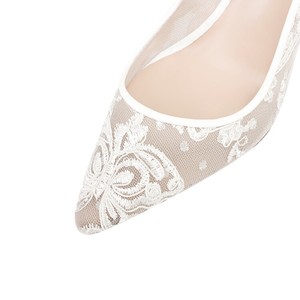 Eleganti scarpe da donna ricamate di fascia alta delicate con tacco a fiocco tacco sottile angelo scarpe da sposa bianche - Product Image 5