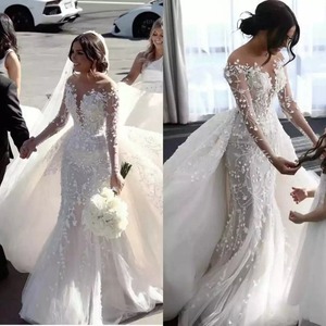 Mermaid Wedding Dress Off The Shoulder Sweetheart Neckline <b>Lace</b> Floral Print Long Train Pure <b>White</b> Ivory <b>White</b> - Product Image 2