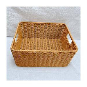 Cesta de almacenamiento de ratán rectangular con asas de 26x17x15,5 cm para organizar escritorio, aperitivos y libros - Product Image 4