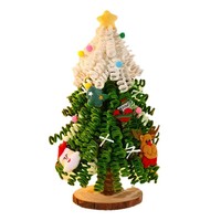 Kit de Matériaux DIY pour Arbre de Noël en Bâton Torsadé, LED Blanc Chaud, Base en Bois 28cm, Polyester, Métal, Créatif, pour Bureau