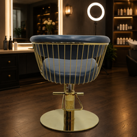 Chaise de salon de coiffure de luxe haut de gamme, base ronde dorée, chaise de coiffage hydraulique réglable pour service de coupe de cheveux