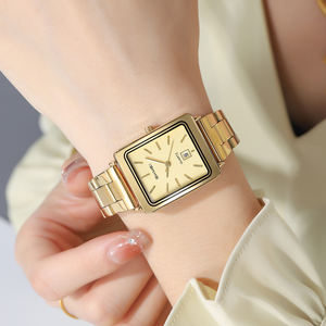 Montre à quartz pour femme avec cadran carré en verre, style minimaliste et élégant, argentée, étanche, en acier inoxydable, avec logo personnalisé - Product Image 5