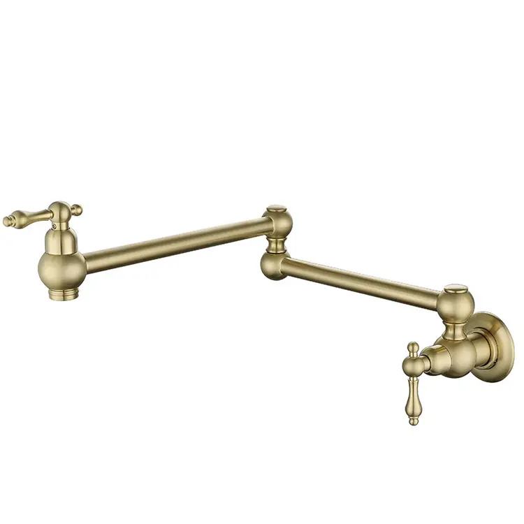Brushed Gold Chrome Pot Filler Tap Double Joint Swing Arm Flexible Brass Folding Spout Kitchen Sink Tap