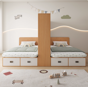 Lit double pour enfants avec rangement, idéal pour une <span class=keywords><strong>chambre</strong></span> <span class=keywords><strong>à</strong></span> <span class=keywords><strong>coucher</strong></span>, avec armoire et tiroirs - Product Image 3