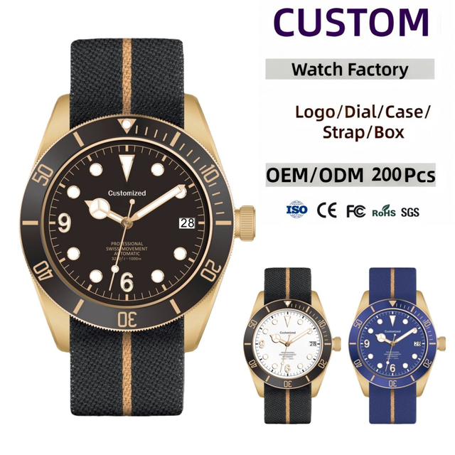 OEM stainless steel men's luxury business diver mechanical watch with sapphire crystal dial 43mm automatic winding customized