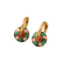 Juego de Joyería Floral de Acero Inoxidable Dorado con Esmalte, Collar con Colgante de Flor y Pendientes de Aro, Hipoalergénico, Regalo OEM