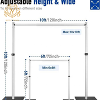 Support métallique horizontal réglable en alliage d'aluminium, cadre télescopique pour rideau, support de fond pour décoration intérieure/extérieure
