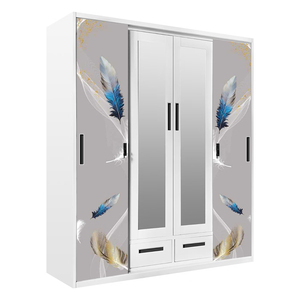 ตู้เสื้อผ้าบานเลื่อน4ประตูเหล็กพิมพ์ลายสำหรับเสื้อผ้าเฟอร์นิเจอร์ห้องนอนบ้านตู้เสื้อผ้าโลหะแบบเคาะลง - Product Image 1