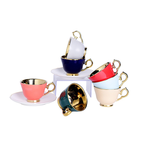 Tazas de café turcos de porcelana con esmalte de Color, taza y platillo árabe chapado en oro galvanizado, Kahve Fincan - Product Image 2