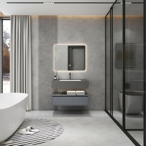 Armoire de salle de bain murale multifonctionnelle anti-buée, design minimaliste, avec miroir, éclairage et rangement latéral. - Product Image 2