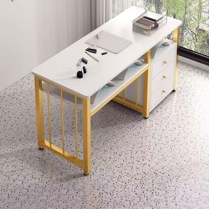 Table de manucure moderne en bois pour salon de beauté, poste de travail individuel avec tiroir de rangement et étagère double - Product Image 5