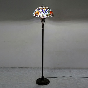 LongHuiJing Antique Blue Tiffany Floor <b>Lamp</b> 16-Inch Stained <b>Glass</b> Lampshade Elegant Standing Light for Bedroom & Restaurant - Product Image 1