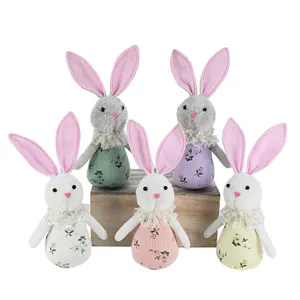 Conejitos de Pascua hechos a mano, adornos de mesa de conejo para el hogar, 2023