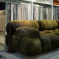 Canapé-Lit Sectionnel Modulaire de Luxe pour Salon, Fauteuil Inclinable Capitonne en Tissu Bouclé Teddy ou Velours, Couleur Personnalisée - Design Mario Bellini