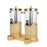 Distributeur de jus de luxe en or et diamant à double réservoir avec compartiment à glace pour hôtels, mariages et buffets