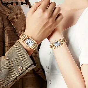 Montre <span class=keywords><strong>SANDA</strong></span> haut de gamme pour couple, design élégant, cadran rectangulaire, chiffres romains, mouvement à quartz, résistance à l'eau 3 bars - Product Image 6