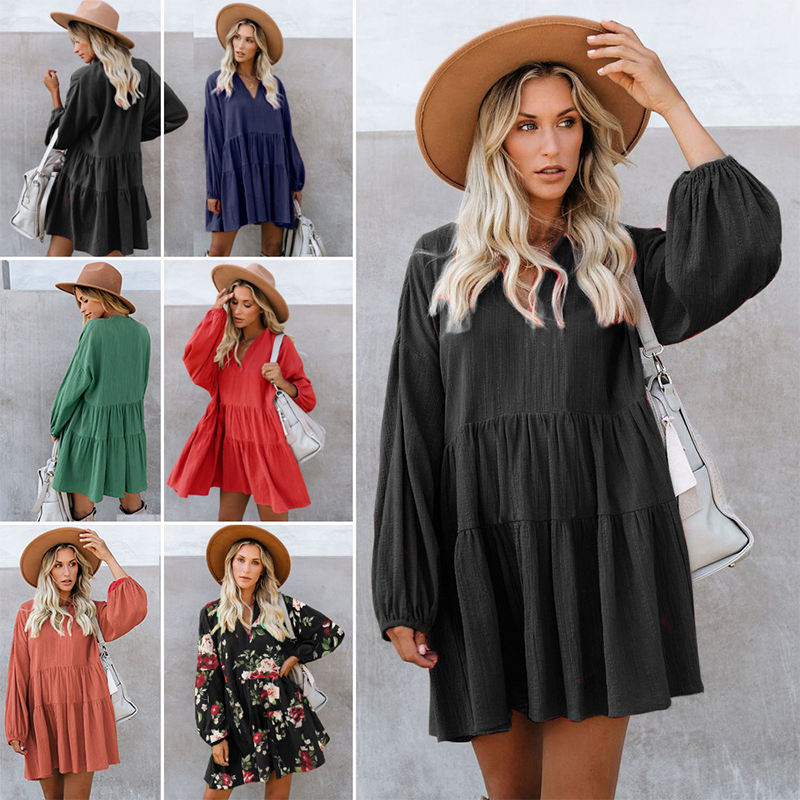 Fall 2021 Pink Women Clothes Elegant Casual Midi Dress Woman Mini Party Dress Long Sleeve Swing Shift Dresses Vestidos Robe 