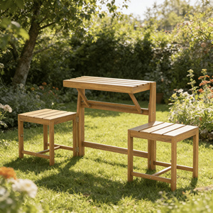 Banc de <span class=keywords><strong>jardin</strong></span> convertible 3-en-1 en bois d'acacia, table à manger avec 2 chaises intégrées, double niveau, pour patios, cours arrière et jardins - Product Image 5