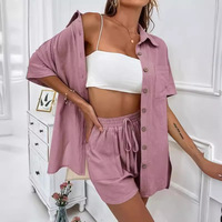 2024 mode monochrome femmes chemise costumes décontracté ample deux pièces à manches courtes