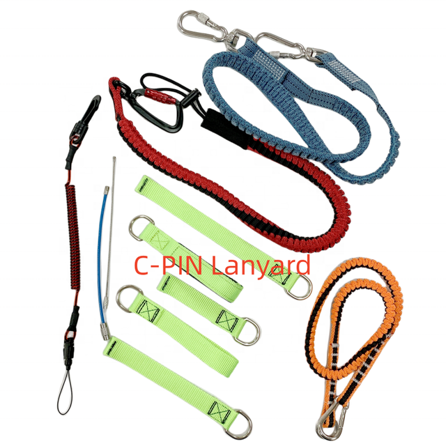 C-PIN Fluorescent Color Polyester Lanyard Nylon Tool Safety Lanyard Tool Spring Cord Tether