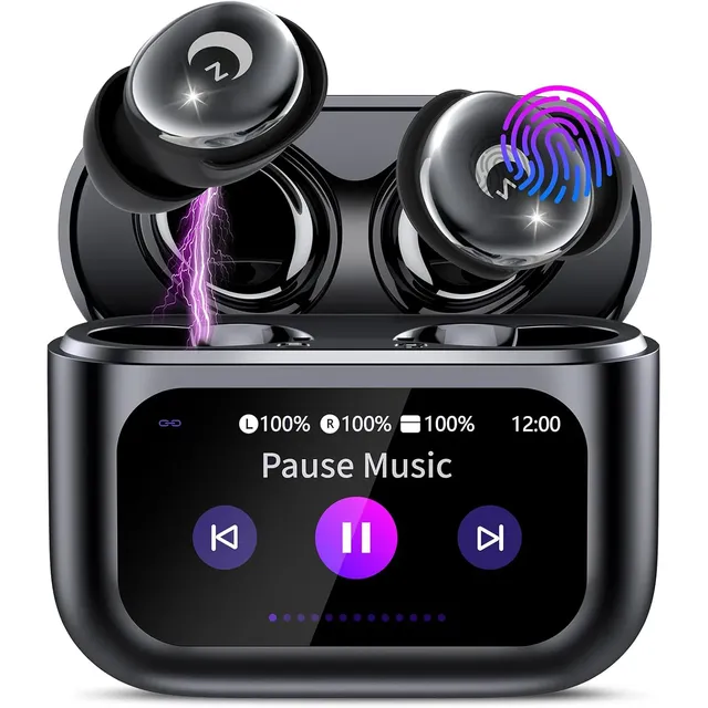 Huien Wireless Bluetooth Headphones Touch Screen Earbuds Multi Functions LED Full Color Touch Screen Wireless Earphones