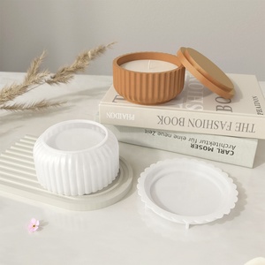 แม่พิมพ์ซิลิโคนพร้อมฝาปิดสำหรับตกแต่งบ้านถ้วยขี้ผึ้งทำจากยางเรซิน DM981ลายทางทรงกลม - Product Image 3