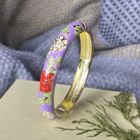 Bracelet chinois en émail cloisonné plaqué or avec fleurs de pivoine colorées effet goutte d'huile pour femme, bijoux de mode